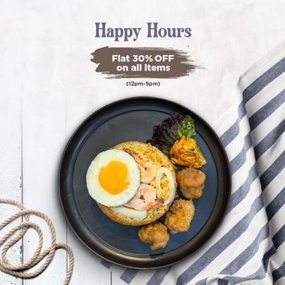 HAPPY HOURS - FLAT 30% OFF Enjoy a Flat 30% off all through the week on Delivery & Pick Up order from the Sumo Sushi Mobile App